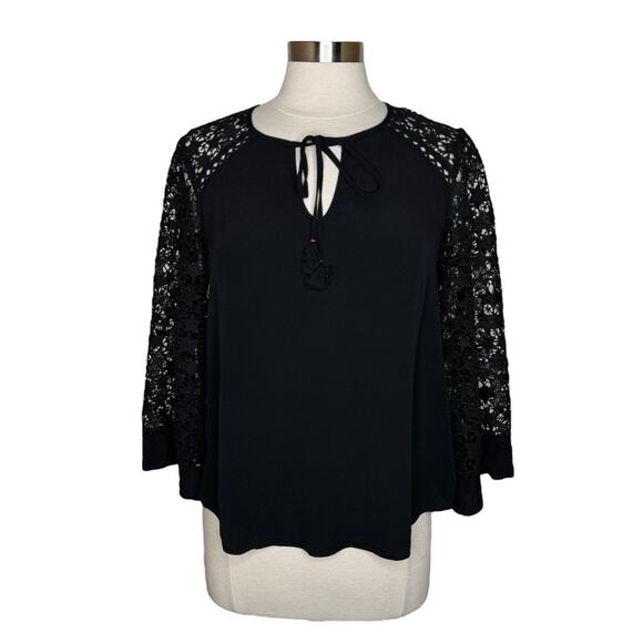 Hale Bob Tops - Hale Bob Jacquard Lace Blouse Black Top Womens Size Small